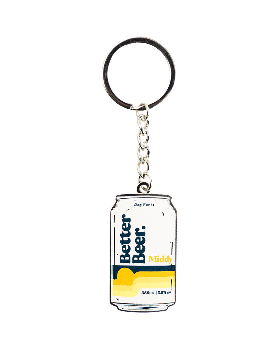 Keychain shaped like a beer can with 'Better Beer' text on a white background