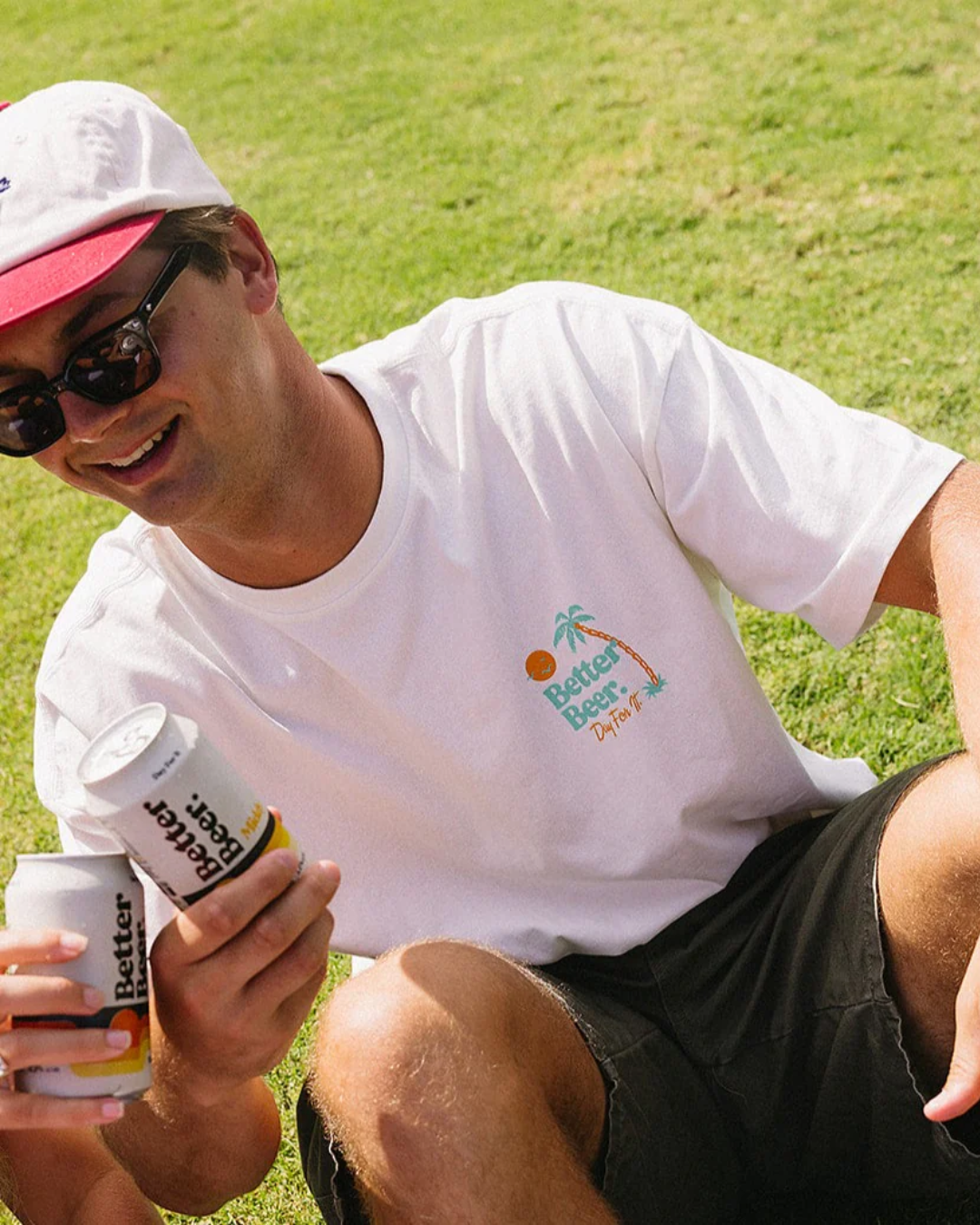 Beach Club Tee in Ivory with Middy and Zero Carb cans | Better Beer