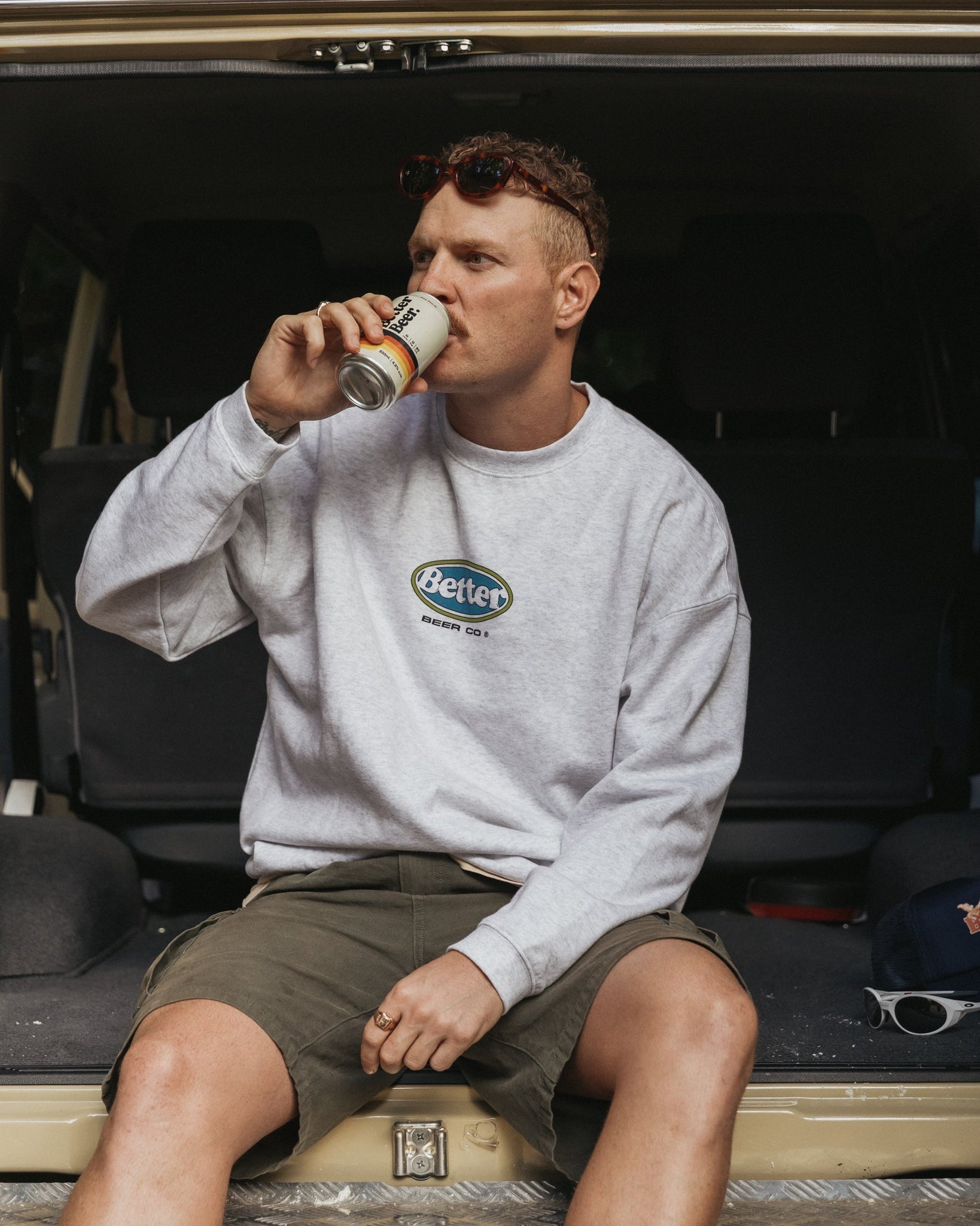 Oval Emblem Crew Sketchy in White features Zero Carb - lifestyle | Better Beer