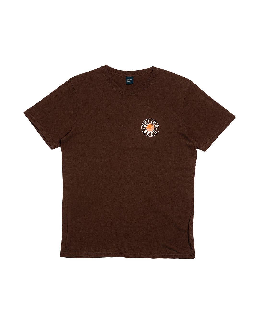 Sunset Round Stamp Brown Tee - Front | Better Beer