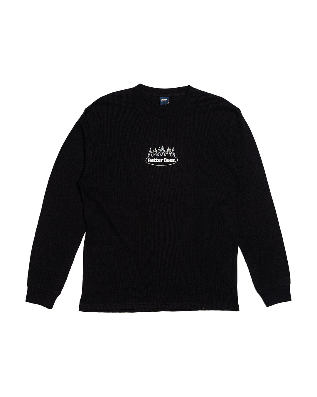 Waffle Flame Badge Long Sleeve Black - front | Better Beer