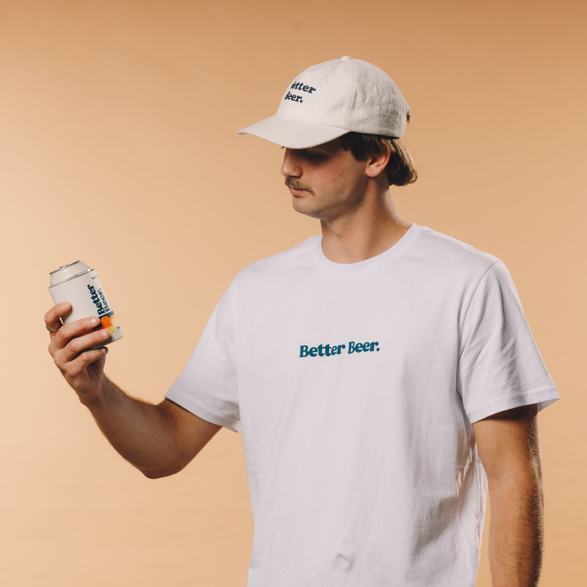 Sunrise Tinny Cooler features hemp caps and white tee - Better Beer